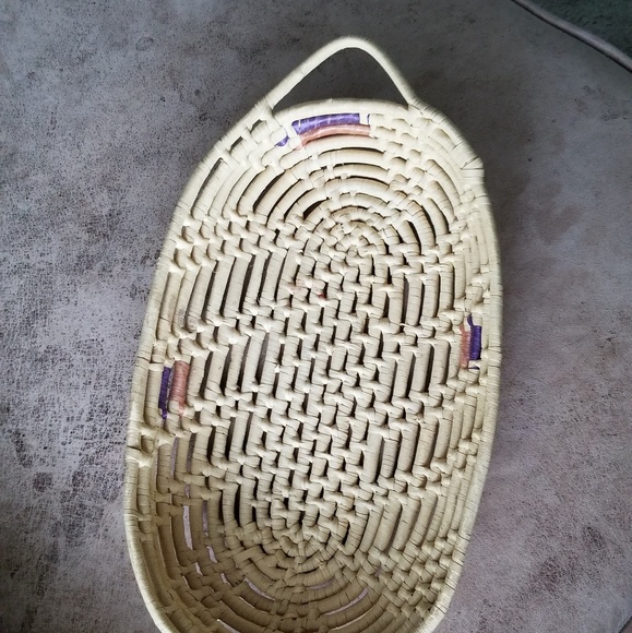 Other - Woven handled basket with color raffia detail